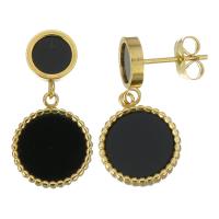 Stainless Steel Drop Earring, with Resin, Flat Round, gold color plated, for woman, 25mm 
