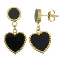 Stainless Steel Drop Earring, with Resin, Heart, gold color plated, for woman, 26mm 