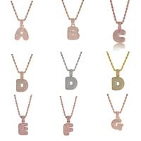 Brass Sweater Chain Necklace, Alphabet Letter, plated, French Rope Chain & micro pave cubic zirconia & for woman Approx 23.6 Inch 