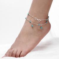 Zinc Alloy Anklet, with Synthetic Turquoise, with 2.7Inch extender chain, Infinity, plated, oval chain & for woman Approx 8.8 Inch 