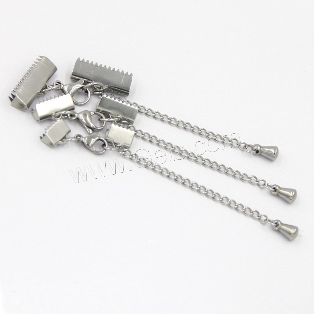 Stainless Steel Lobster Claw Cord Clasp, with ribbon crimp end & different size for choice, Length:2 Inch, 10PCs/Lot, Sold By Lot
