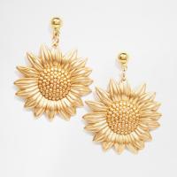 Zinc Alloy Drop Earring, Sunflower, gold color plated, for woman 