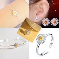 Brass Jewelry Set, Stud Earring & finger ring & bracelet & necklace, Flower, plated, Adjustable 