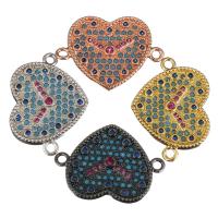 Цирконий Микро вымощает Латунный разъем, Латунь, Сердце, Другое покрытие, инкрустированное микро кубического циркония & 1/1 петля, Много цветов для выбора отверстие:Приблизительно 1.5mm, продается PC