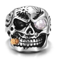Zinc Alloy Finger Ring, with Crystal, Skull, plated & for man & faceted, 24mm 