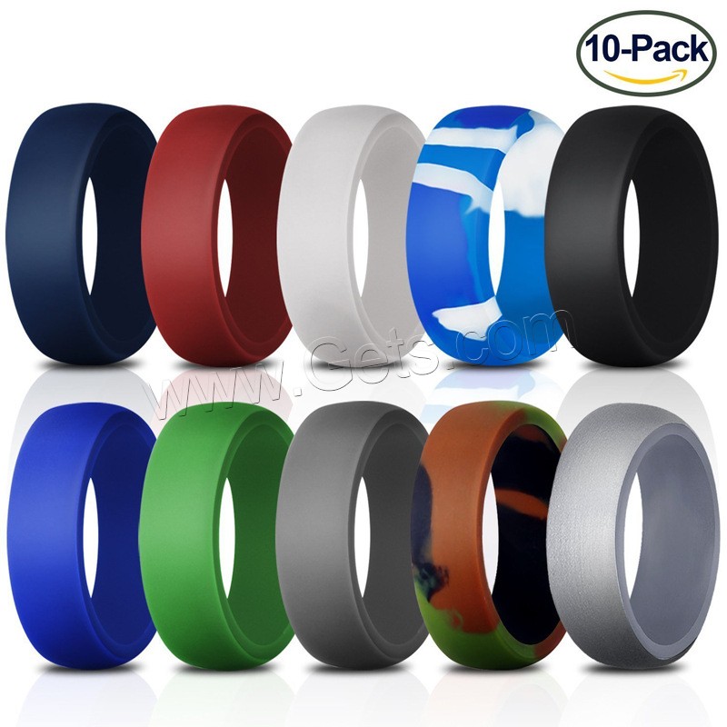 Silicone Finger Ring, Unisex & different size for choice, mixed colors, 8.7mm, 10PCs/Set, Sold By Set