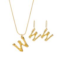 Fashion Zinc Alloy Jewelry Sets, earring & necklace, with 2.17Inch extender chain, Letter W, gold color plated, snake chain & for woman, 46mm, 53mm Approx 17.01 Inch 