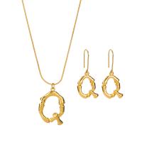 Fashion Zinc Alloy Jewelry Sets, earring & necklace, with 2.17Inch extender chain, Letter Q, gold color plated, snake chain & for woman, 44mm, 47mm Approx 17.01 Inch 