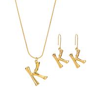 Fashion Zinc Alloy Jewelry Sets, earring & necklace, with 2.17Inch extender chain, Letter K, gold color plated, snake chain & for woman, 49mm, 51mm Approx 17.01 Inch 