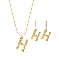 Fashion Zinc Alloy Jewelry Sets, earring & necklace, with 2.17Inch extender chain, Letter H, gold color plated, snake chain & for woman, 46mm, 49mm Approx 17.01 Inch 