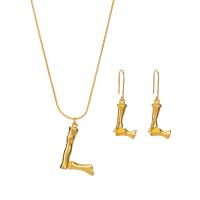 Fashion Zinc Alloy Jewelry Sets, earring & necklace, with 2.17Inch extender chain, Letter L, gold color plated, snake chain & for woman, 52mm, 47mm Approx 17.01 Inch 