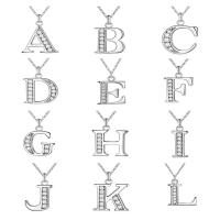 ラインス トーン真鍮ネックレス, 銅, アルファベット文字, 純正シルバー, 楕円形の鎖 & さまざまなパターンの選択 & 女性用 & ライン石のある 長さ:約 18 インチ, 売り手 ストランド