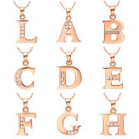 Rhinestone Brass Necklace, Alphabet Letter, rose gold color plated, bar chain & for woman & with rhinestone Approx 18 Inch 