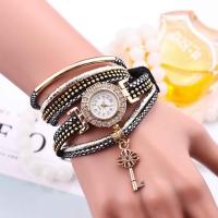 Wrap Watch, PU Leather, with Glass & Stainless Steel & Zinc Alloy, Round, gold color plated, for woman & with rhinestone 10mm, 25mm Approx 15.7 Inch 