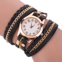 Wrap Watch, PU Leather, with Glass & Zinc Alloy, Round, gold color plated, for woman & multi-strand 10mm, 25mm Approx 21.6 Inch 