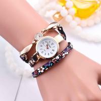 Wrap Watch, PU Leather, with Glass & Stainless Steel, gold color plated, for woman & with rhinestone & multi-strand 8mm, 25mm Approx 15.7 Inch 