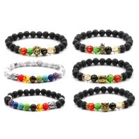 Lava Bead Bracelet, with Elastic Thread & Gemstone & Zinc Alloy, plated, natural & Unisex Approx 7.5 Inch 