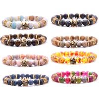 Gemstone Bracelets, with Elastic Thread & Brass, Crown, gold color plated, natural & Unisex & micro pave cubic zirconia Approx 7.5 Inch 