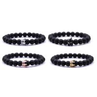 Black Stone Bracelet, with Brass, Crown, plated, natural & Unisex & micro pave cubic zirconia & frosted Approx 7.5 Inch 