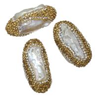 Lehm pflastern Perle, mit Natürliche kultivierte Süßwasserperlen, mit Strass, 16-19x31-19x16-19mm, Bohrung:ca. 1.5mm, verkauft von PC