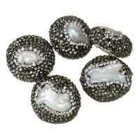 Lehm pflastern Perle, mit Natürliche kultivierte Süßwasserperlen, mit Strass, 22-23x22-24x12-17mm, Bohrung:ca. 1mm, verkauft von PC