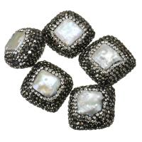 Clay Pave Beads, with Freshwater Pearl, with rhinestone, 22-24x22-24x14-17mm Approx 1mm 