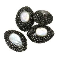 Arcilla Pave Abalorio, con Perlas cultivadas de agua dulce, con diamantes de imitación, 20-21x28-29x14mm, agujero:aproximado 1mm, Vendido por UD