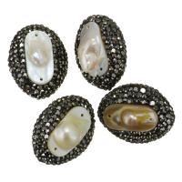 Lehm pflastern Perle, mit Natürliche kultivierte Süßwasserperlen, mit Strass, 21-22x27-28x17-19mm, Bohrung:ca. 1mm, verkauft von PC