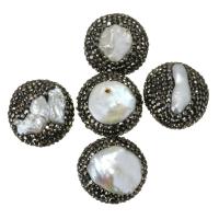 Lehm pflastern Perle, mit Natürliche kultivierte Süßwasserperlen, mit Strass, 23x23-24x14-15mm, Bohrung:ca. 1mm, verkauft von PC