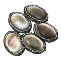 Lehm pflastern Perle, mit Seeohr Muschel, flachoval, mit Strass, 25-26x36x7-8mm, Bohrung:ca. 1mm, verkauft von PC