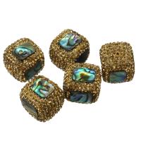 Lehm pflastern Perle, mit Seeohr Muschel, Quadrat, mit Strass, 15x17x15mm, Bohrung:ca. 1mm, verkauft von PC