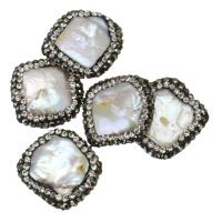 Clay Pave Beads, with Freshwater Pearl, with rhinestone, 20-22x21-22x5-7mm Approx 1mm 