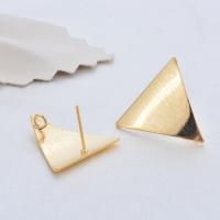 Brass Earring Stud Component, Triangle, real gold plated, with loop & brushed Approx 2mm 