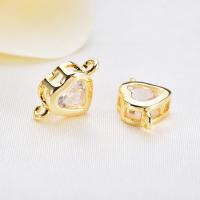 Cubic Zirconia Brass Connector, Heart, real gold plated, with cubic zirconia & 1/1 loop Approx 1mm 