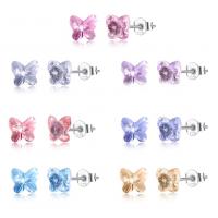 Sterling Silver Stud Earring, 925 Sterling Silver, with CRYSTALLIZED™, Butterfly, platinum plated, for woman 