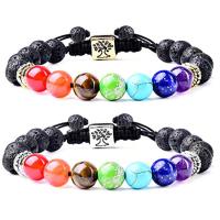 Lava Woven Ball Bracelets, with Gemstone & Nylon Cord & Zinc Alloy, Tree, plated & Unisex & adjustable 8mm Approx 7.5 Inch 