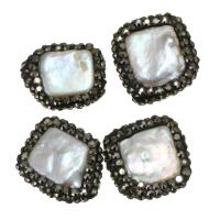 Lehm pflastern Perle, mit Natürliche kultivierte Süßwasserperlen, mit Strass, 17-19x18-21x5-6mm, Bohrung:ca. 1mm, verkauft von PC
