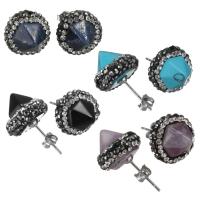 Clay Pave Stud Earring, with Gemstone, Cone & for woman & with rhinestone, 13mm 