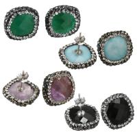Clay Pave Stud Earring, with Gemstone, Square & for woman & with rhinestone, 15-17x15-17mm 