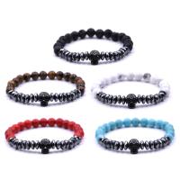 Gemstone Bracelet, with Elastic Thread & Non Magnetic Hematite & Brass, Skull, plated, natural & Unisex & micro pave cubic zirconia & faceted Approx 7.5 Inch 