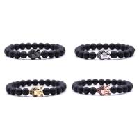 Black Stone Bracelet, with Elastic Thread & Brass, Buddha, plated, natural & Unisex & micro pave cubic zirconia & frosted Approx 7.5 Inch 