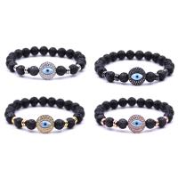 Lava Bracelet, with Elastic Thread & White Shell & Brass, Evil Eye, plated, natural & Unisex & micro pave cubic zirconia Approx 7.5 Inch 