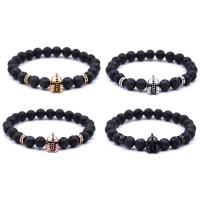 Lava Bead Bracelet, with Elastic Thread & Brass, Helmet, plated, natural & Unisex & micro pave cubic zirconia Approx 7.5 Inch 