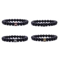 Black Stone Bracelet, with Elastic Thread & Brass, plated, natural & Unisex & micro pave cubic zirconia & frosted Approx 7.5 Inch 