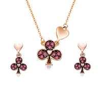 Zinc Alloy Jewelry Set, earring & necklace, with iron chain, with 6cm extender chain, Plum Blossom, rose gold color plated, oval chain & for woman & enamel & with rhinestone, nickel, lead & cadmium free  Approx 18.5 Inch 