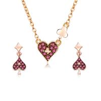 Zinc Alloy Jewelry Set, earring & necklace, with iron chain, with 5.5cm extender chain, Heart, rose gold color plated, oval chain & for woman & enamel & with rhinestone, nickel, lead & cadmium free  Approx 18 Inch 