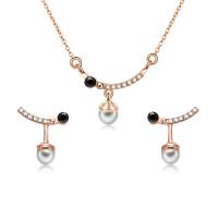Zinc Alloy Jewelry Set, earring & necklace, with ABS Plastic Pearl & iron chain, with 5.5cm extender chain, rose gold color plated, oval chain & for woman & with rhinestone, nickel, lead & cadmium free  Approx 18.5 Inch 