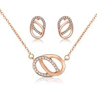 Zinc Alloy Jewelry Set, earring & necklace, with iron chain, with 5cm extender chain, Flat Oval, rose gold color plated, oval chain & for woman & with rhinestone, nickel, lead & cadmium free  Approx 18.5 Inch 