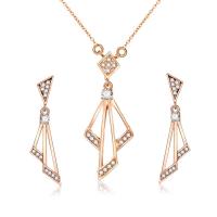 Zinc Alloy Jewelry Set, earring & necklace, with iron chain, with 6cm extender chain, rose gold color plated, oval chain & for woman & with rhinestone, nickel, lead & cadmium free  Approx 17.5 Inch 