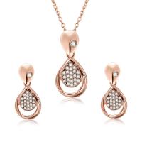 Zinc Alloy Jewelry Set, earring & necklace, with iron chain, with 4.5cm extender chain, Teardrop, rose gold color plated, oval chain & for woman & with rhinestone, nickel, lead & cadmium free  Approx 17.5 Inch 